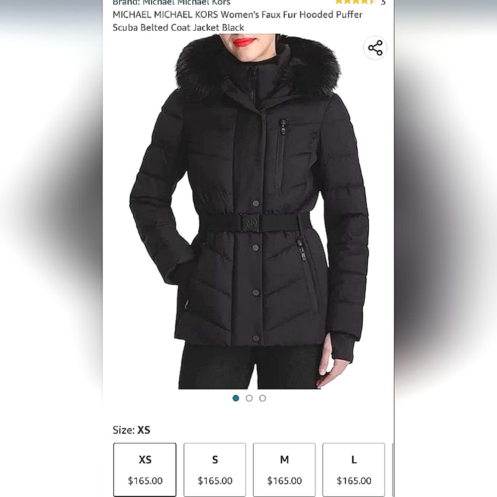 MICHAEL KORS Size S. Women's Faux Fur Hooded Puffer Scuba Belted.Black. perfect